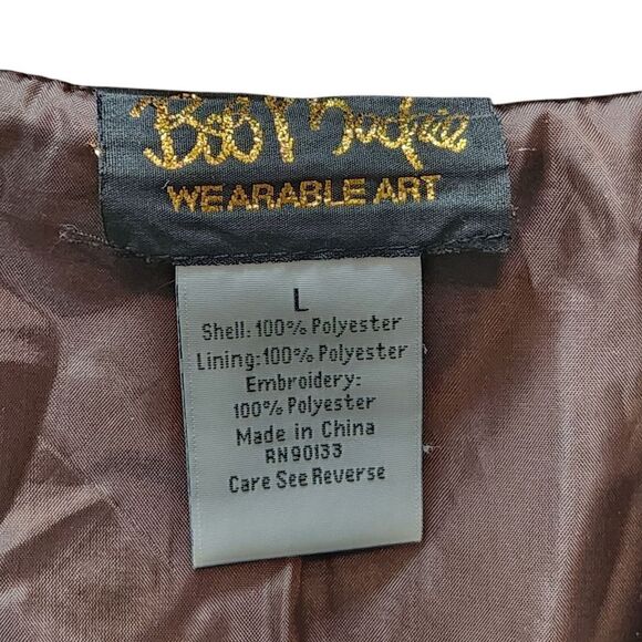 Bob Mackie Jacket Womens Large Wearable Art Fleece Coat Brown Embroidered Button - Picture 2 of 8